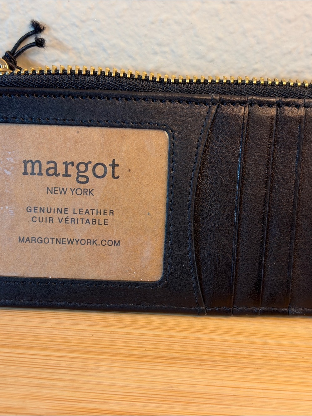 Margot New York Black Leather Zip Card Wallet